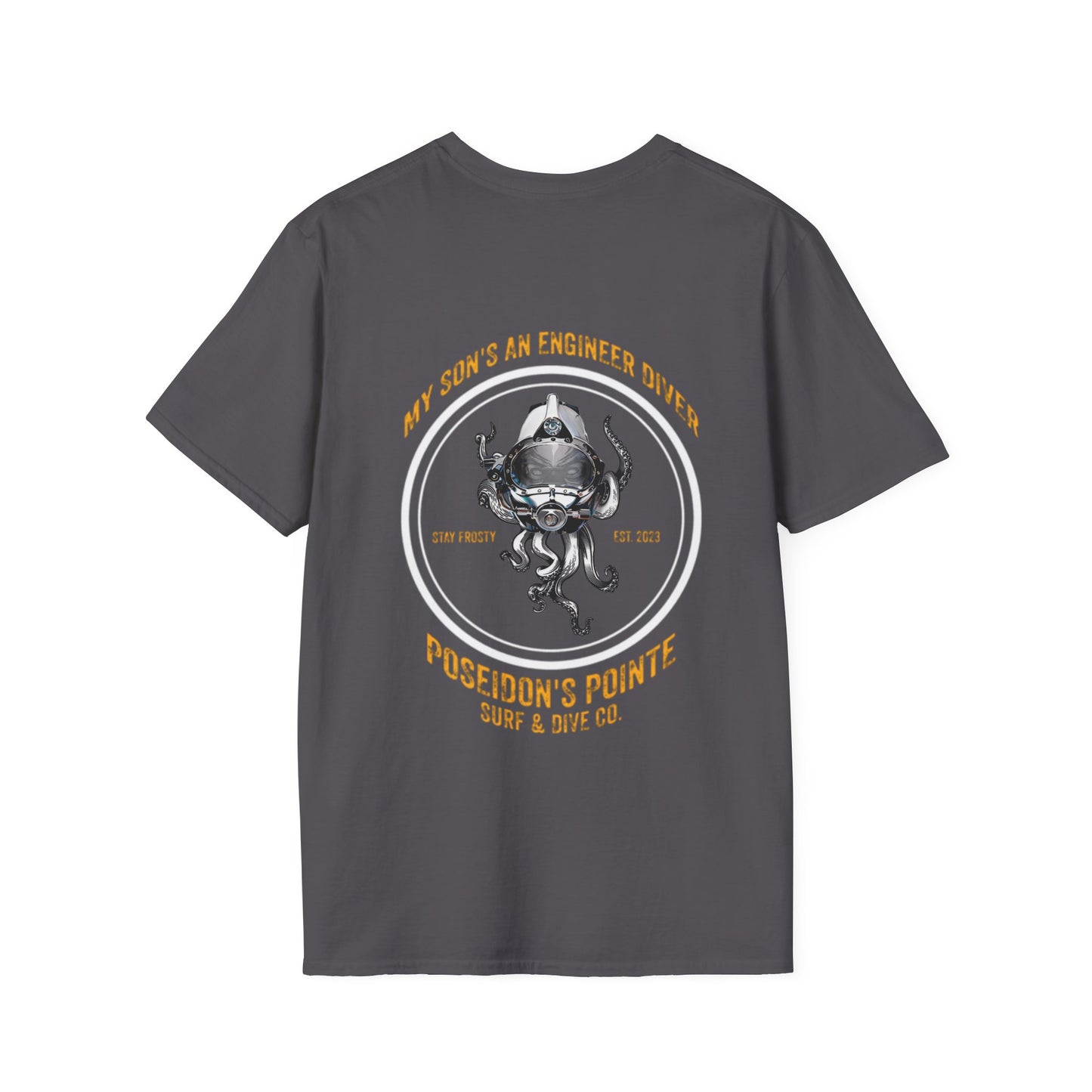 My Son's an Engineer Diver - Skullupus in Kirby Morgan Dive Helmet Unisex Softstyle T-Shirt