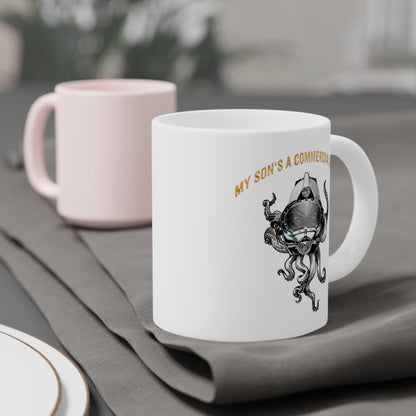 My son's a commercial diver - Skullupus in Kirby Morgan Dive Helmet Ceramic Mugs (11oz\15oz\20oz)